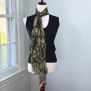 Vintage Picasso Abstract Scarf Brown Sheer Lightweight Chiffon Art to Wear MCM